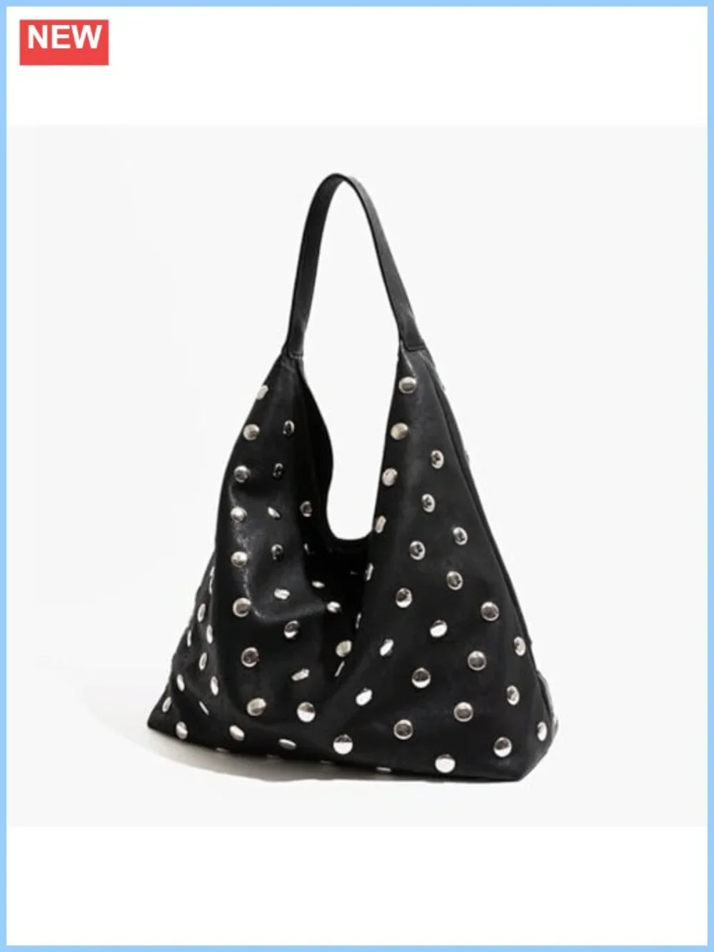 Vegan Leather Studded Hobo Tote Bag Hand-Embellished Slouchy Purse